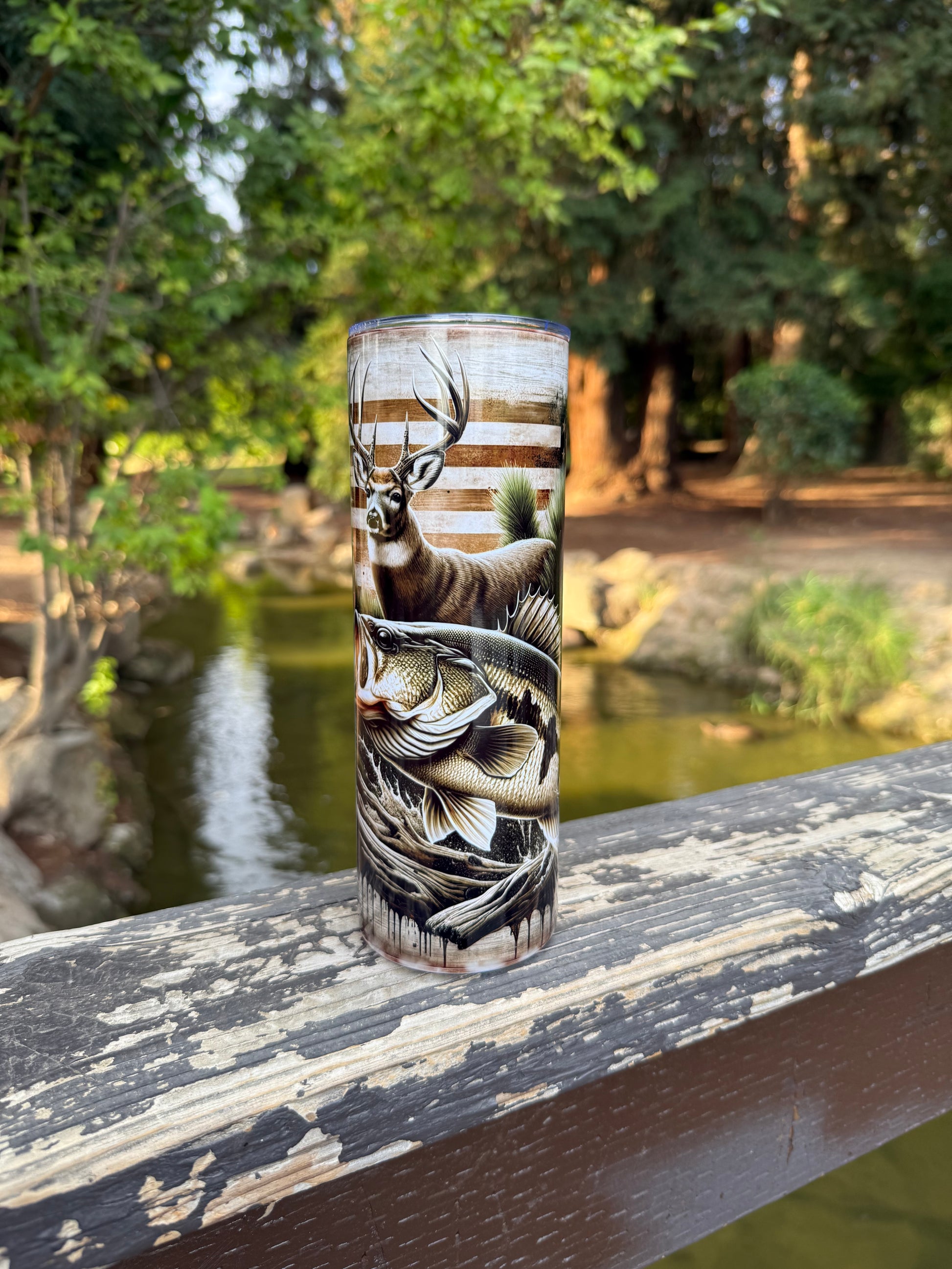 Deer, Fish with Flag - 20oz Tumbler